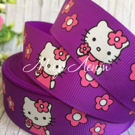 Репс 2,5 см, Кітті з квіточками, темно-фіолетовий