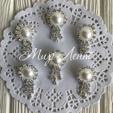 Серединка-брошка з каменем, 18х35 мм, кругла з висюльками, шт.