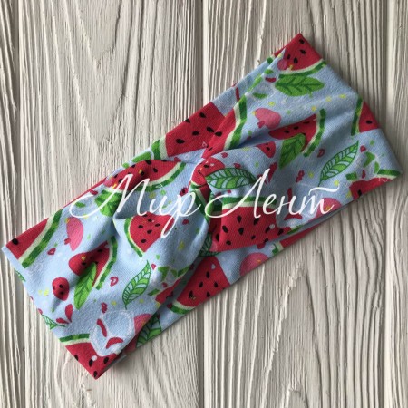 Пов'язка дитяча стрейч кулір, 8 см, світло-блакитний з кавунами, шт.