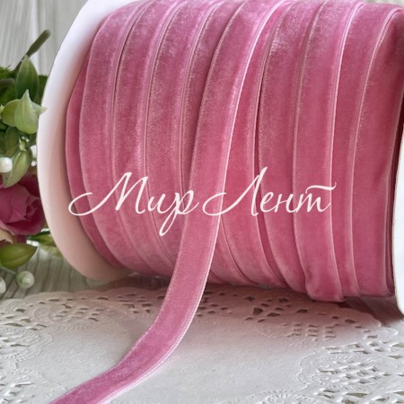 Стрічка велюр, 1 см, рожевий, метр