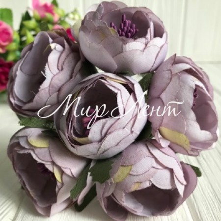 Півонії тканинні на гілочці, 4 см, лавандовий