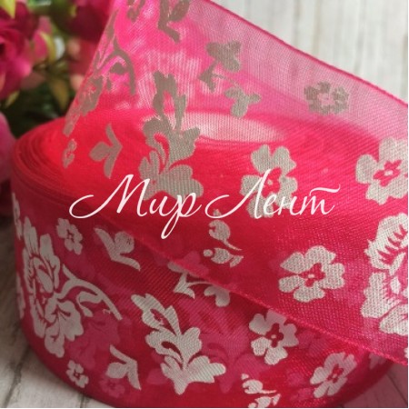 Органза пион, 4 см, малиновый