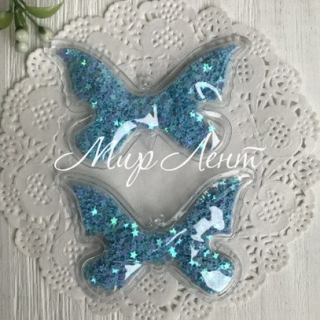 Силіконовий метелик з наповнювачем, 7х4,5 см, бірюзові зірки, шт.