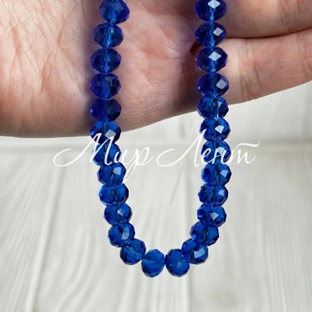 Бусини Рондель кришталь, 8 мм, темно-сині, нитка 65-68 шт.