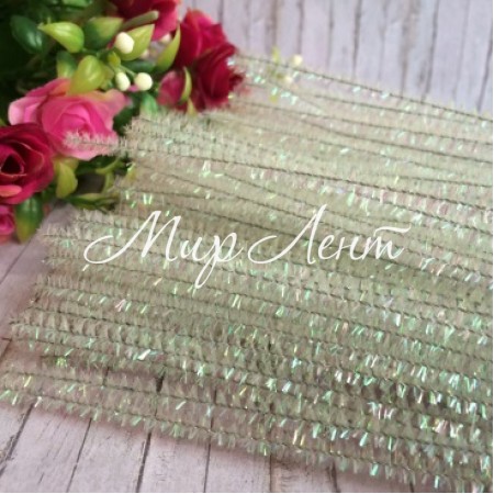 Синельная проволока с блестками, 30 см, белый перламутр, цена за шт.