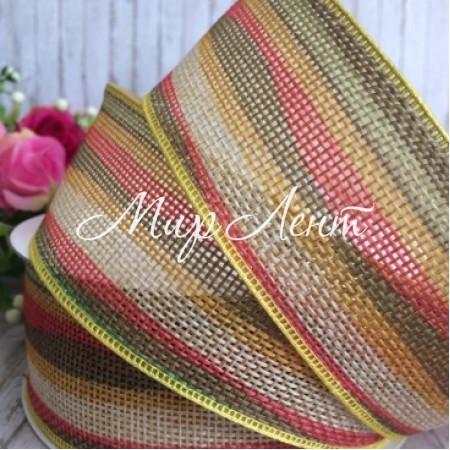 Лента из мешковины волна, 4 см, молочно-желто-оливковый