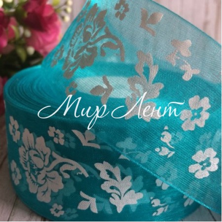 Органза півонія, 4 см, бірюзовий