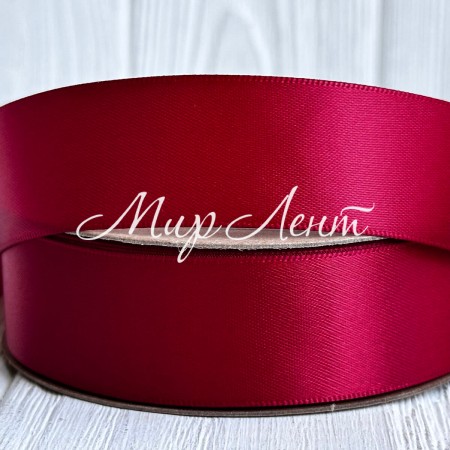 Атлас двосторонній (преміум), 2,5 см, червоний оксамит, метр
