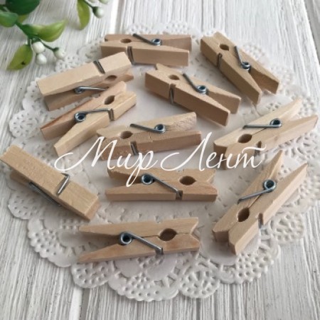 Прищіпка декоративна, 3,5 см, натуральна, 10 шт.