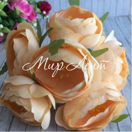 Півонії тканинні на гілочці, 4 см, персикові