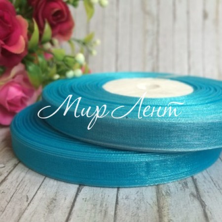 Органза 0,9 см, бірюзовий, рулон 45 м