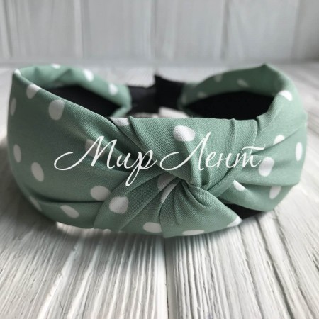 Обруч чалма тканинний у горох, 4 см, м'ятний, шт.
