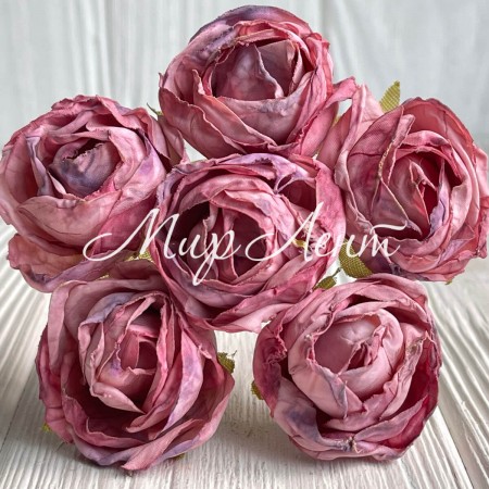 Винтажная роза, 3,5 см, розово-пудровая, пучек из 6 цветочков