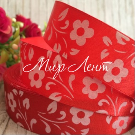 Атлас квітка-листик, 2,5 см, червоний, метр