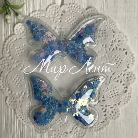 Силіконовий метелик з наповнювачем, 7х4,5 см, світло-сині перламутрові квіточки, шт.