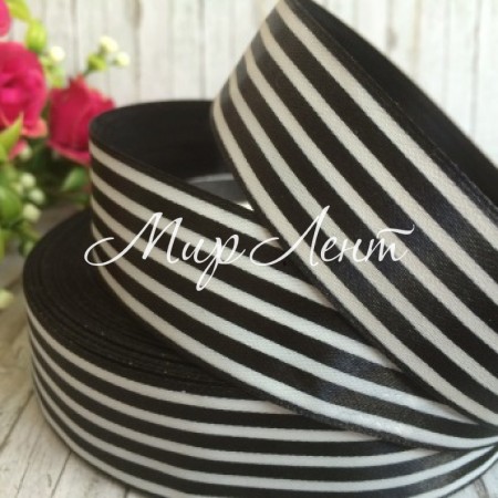 Атлас 2,5 см, полоса, черный