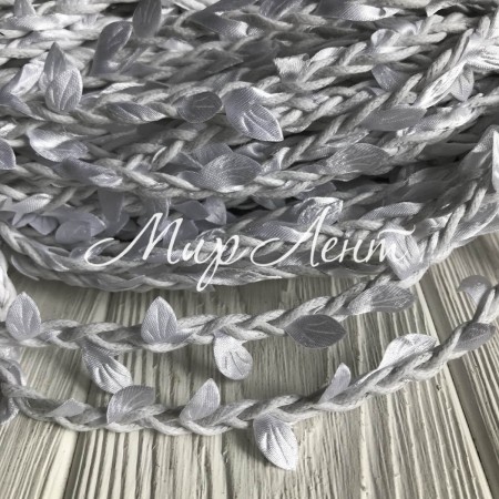 Шнур декоративний з листочками, 0,7 см, білий з білим, метр