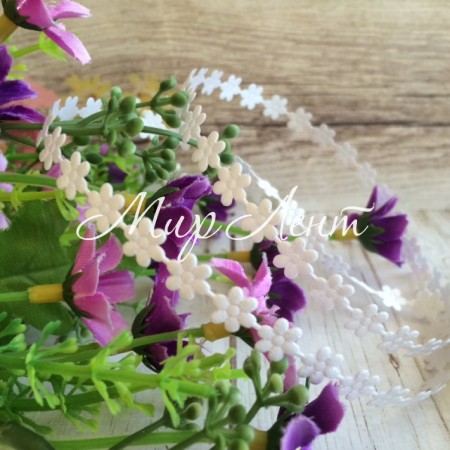 Ажурна атласна стрічка, маленька квіточка, 8 мм, білий, метр