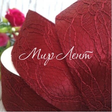 Атлас 4 см, мереживо, темно-червоний
