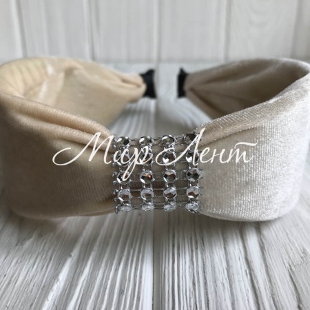 Обруч велюр с вставкой из камней, 5 см, молочный, шт.
