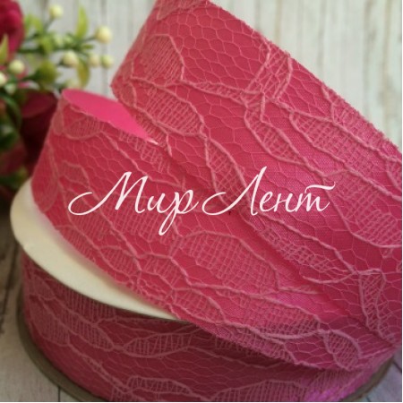 Атлас 2,5 см, мереживо, світло-малиновий