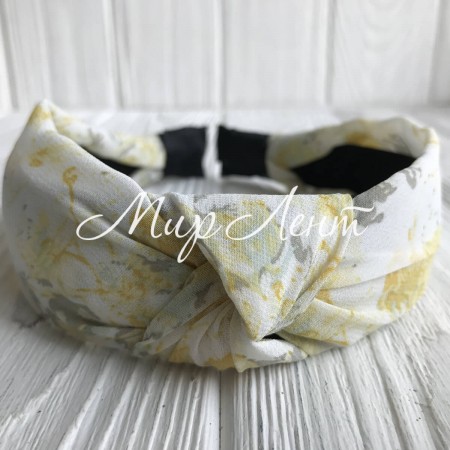 Обруч чалма шифон у квіточку, 4 см, біло-жовтий, шт.