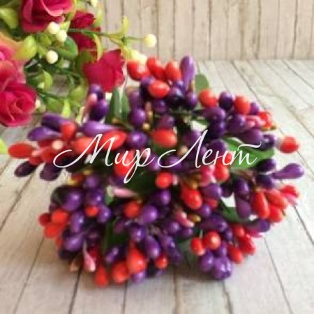 Веточка с тычинками MIX, фиолетово-кораловая