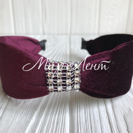 Обруч велюр с вставкой из камней, 5 см, вишневый, шт.