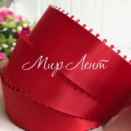 Атлас двосторонній з петельками 2,5 см, червоний, метр