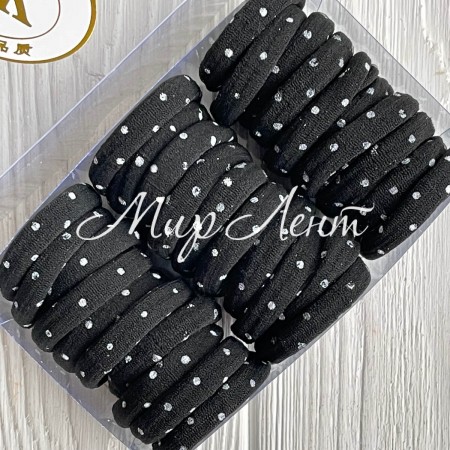 Резинка в коробці (горох), 4 см, чорна в білий горох, упаковка 30 шт.