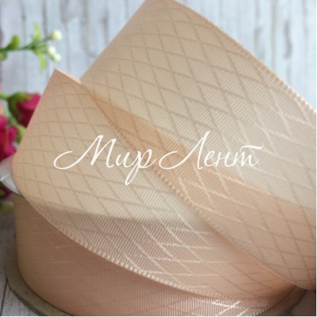 Атлас діагональ, 2,5 см, персиковий