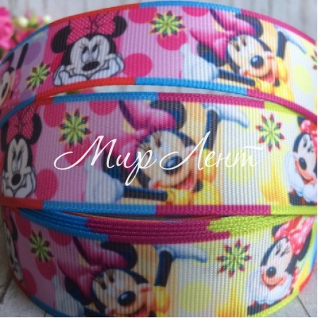 Репс 2,5 см, Мінні у червоно-блакитно-салатових квадратах, 1 м