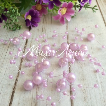 Намистини на волосіні, 8 мм, бузкові, довжина нитки 1,3 м