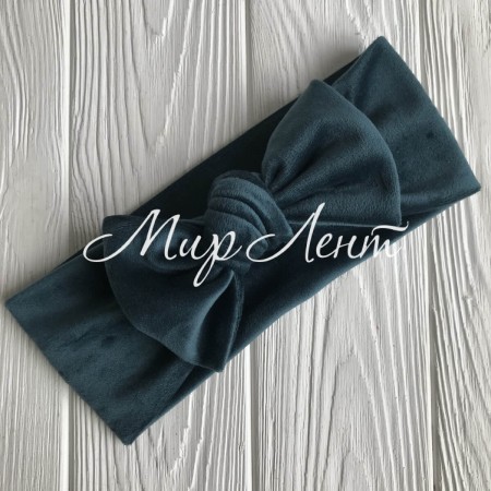 Пов'язка спорт велюр з бантом, 9,5 см, смарагдовий, шт.