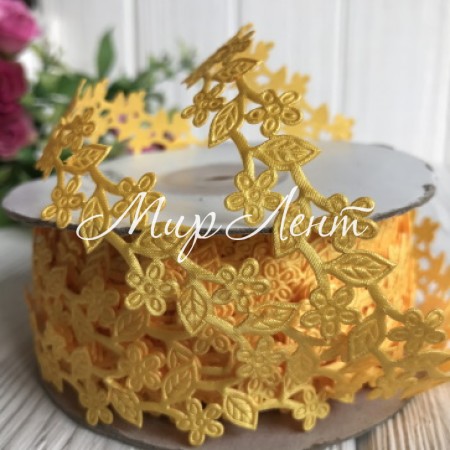 Кружевная лента цветочек вьюнок, 2 см, темно-желтый