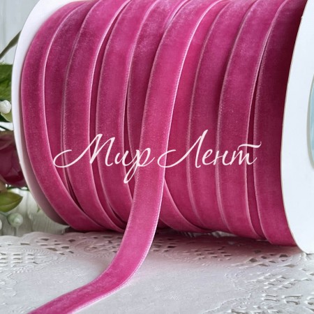 Стрічка велюр, 1 см, світло-малиновий, метр