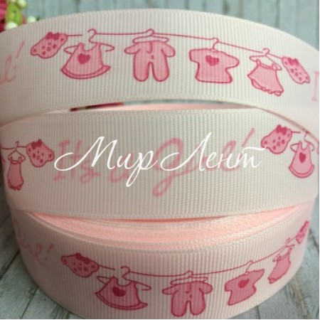 Репс 2,5 см, It's a girl, світло-рожевий