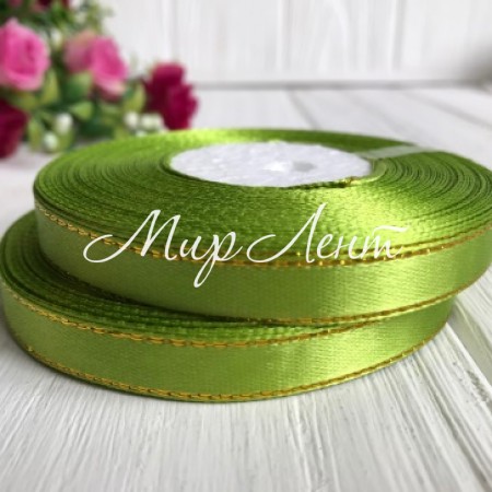 Атлас 0,9 см люрекс золото оливковий рулон 33 м