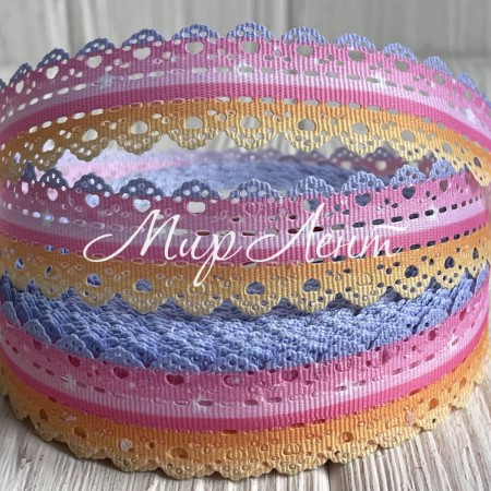 Репс з перфорацією серце, 2,5 см, яскравий омбре, метр