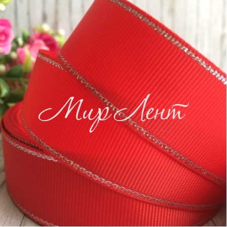 Репс 2,5 см люрекс (срібло), червоний, за 1 м