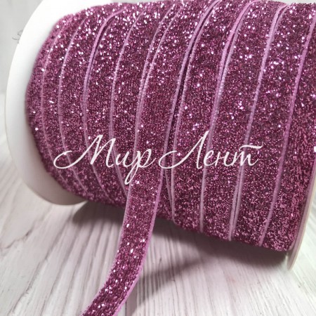 Стрічка велюр з люрексом, 1 см, пюсовий, метр