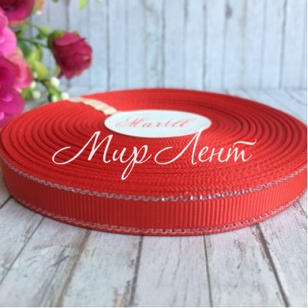 Репс 0,9 см люрекс (срібло), червоний, рулон 23 м