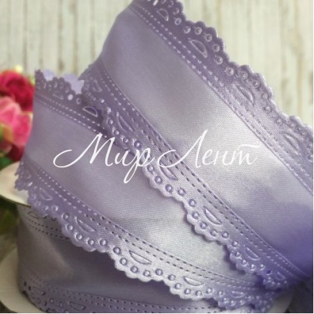 Атлас с ажурным кантом, 3,5 см, лиловый, метр