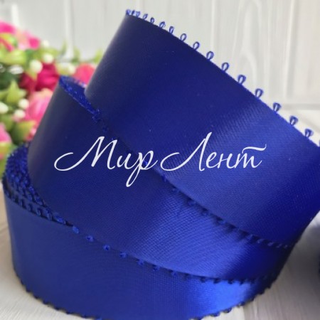 Атлас двосторонній з петельками 2,5 см, темно-синій, метр