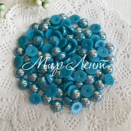 Напівбусина, 8 мм, темно-бірюзовий перламутр, 100 шт.