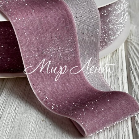 Стрічка велюр з перламутром, 4 cм, пудровий, метр