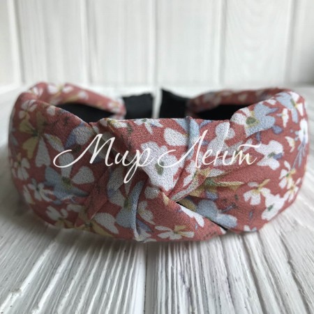 Обруч чалма шифон у квіточку, 4 см, кораловий, шт.