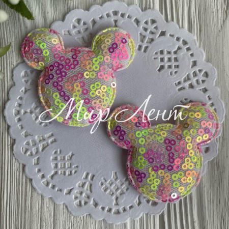 Аплікація Міккі з паєтками, 5,6х5,3 см, салатово-малинова, шт.