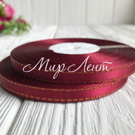 Атлас 0,6 см люрекс золото, марсала, рулон 33 м