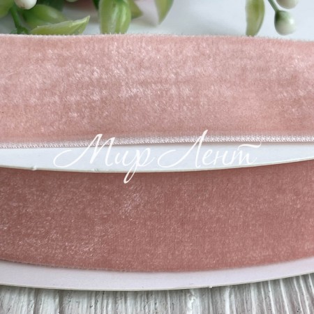 Стрічка велюр, 4 см, персиково-рожевий, метр